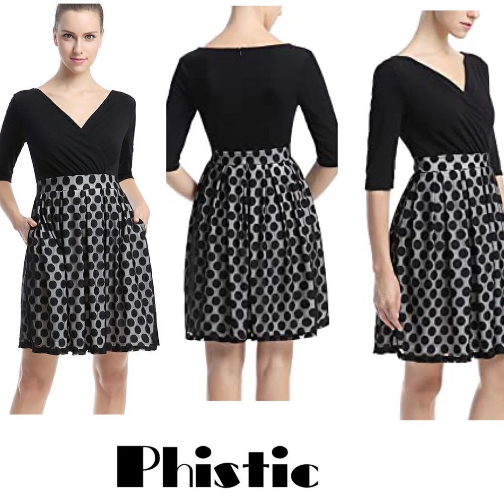 phistic bailey Women's Fit & Flare Dress Swiss dot black nude Size 14